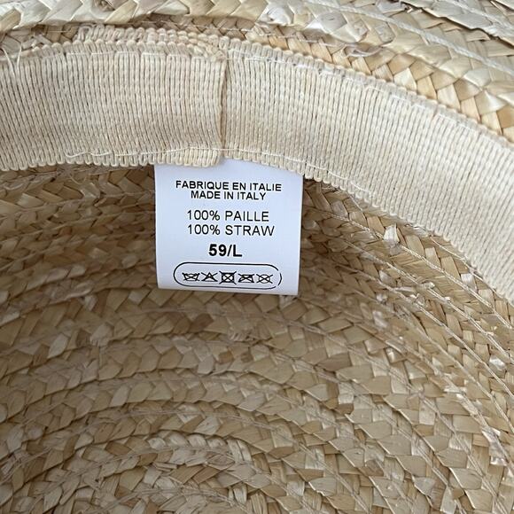 Boater Hat 100% Natural Straw Women's 7 7/8 Cream Grosgrain Ribbon Made in Italy - Picture 8 of 8